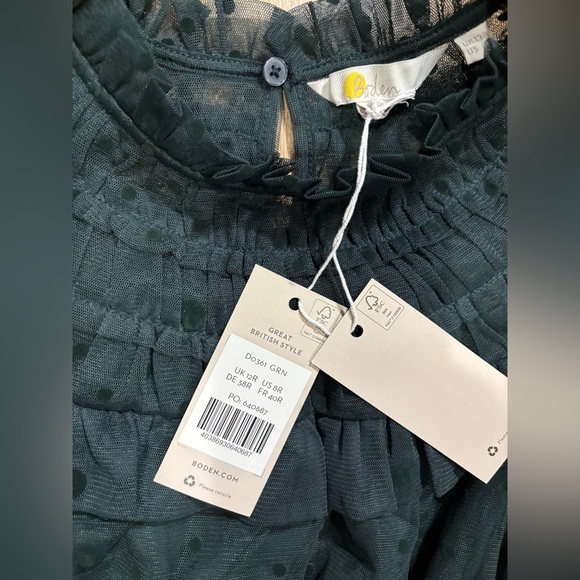 Boden Tulle Ruffle Midi Dress, Onyx Green NEW - Picture 9 of 9